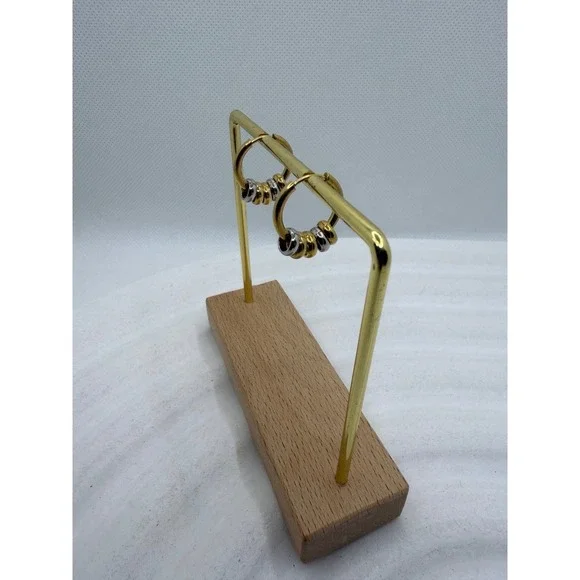 18K Gold PVD Hoop Earrings with Silver Beads‎ | Waterproof Minimalist - Picture 5 of 6